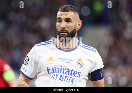 Paris, France. 28th mai 2022. Karim Benzema du Real Madrid lors du match de football final de la Ligue des champions de l'UEFA entre le FC Liverpool et le FC Real Madrid le 28 mai 2022 au Stade de France à Saint-Denis près de Paris, France - photo Jean Catuffe / DPPI crédit: DPPI Media/Alay Live News Banque D'Images