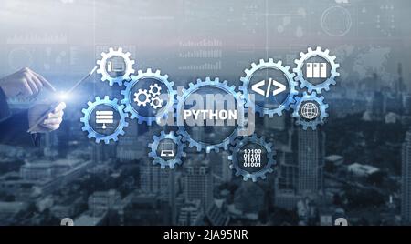 Langage de programmation Python de haut niveau. Concept de technologie des communications Banque D'Images