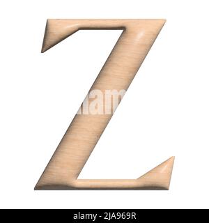 3D lettre Z majuscule en bois sur fond blanc Banque D'Images