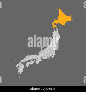 Préfecture d'Hokkaido mettre en évidence sur la carte du Japon Illustration de Vecteur