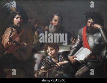 Les quatre âges de l'homme par le peintre français Valentin de Boulogne à la Galerie nationale, Londres, Royaume-Uni Banque D'Images