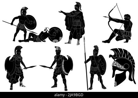 Ensemble de dessins des anciens soldats grecs et romains. Illustration de Vecteur