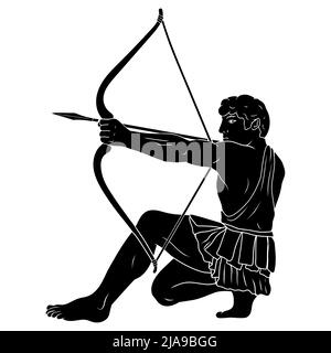 L'ancien héros grec Hercules tire d'un arc à une cible. Silhouette isolée sur fond blanc. Illustration de Vecteur