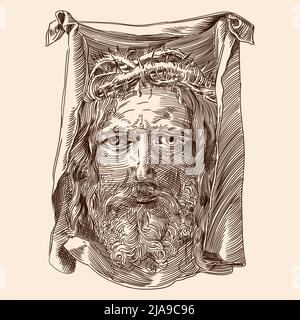 Le visage de Jésus Christ Sauveur sur le carénage. Détail d'une gravure d'Albrecht Durer, Nunberg, 1513 Illustration de Vecteur