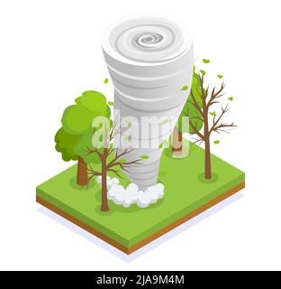 Puissante tornade frappe forêt 3D illustration de vecteur de composition isométrique Illustration de Vecteur