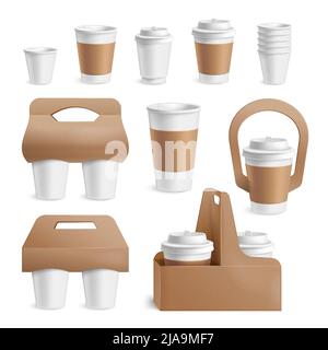 Tasses à café vierges et support illustration vectorielle isolée réaliste Illustration de Vecteur