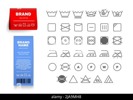 Étiquettes à linge ensemble réaliste avec symboles de repassage illustration vectorielle isolée Illustration de Vecteur
