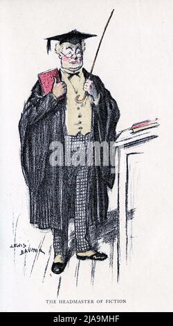 Portrait pastel intitulé le directeur de Fiction, du côté plus léger de la vie scolaire par Ian Hay (Foulis, 1914) illustré par Lewis Baumer Banque D'Images