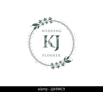 KJ initiales lettre mariage monogramme logos collection, dessin à la main moderne minimaliste et modèles floraux pour cartes d'invitation, Save the Date, élégant Illustration de Vecteur