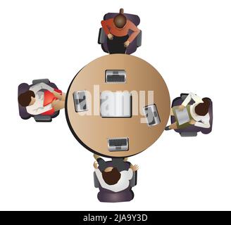 Sociétal dans la salle de réunion du bureau. Les employés travaillent ensemble dans une salle de réunion afin de maintenir la distance pour le virus Covid 19. Illustrateur vectoriel Illustration de Vecteur