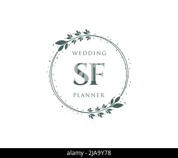 SF initiales lettre mariage monogramme collection de logos, dessin à la main moderne minimaliste et modèles floraux pour cartes d'invitation, Save the Date, élégant Illustration de Vecteur