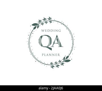 QA initiales lettre mariage monogramme collection de logos, dessin à la main moderne minimaliste et modèles floraux pour cartes d'invitation, Save the Date, élégant Illustration de Vecteur