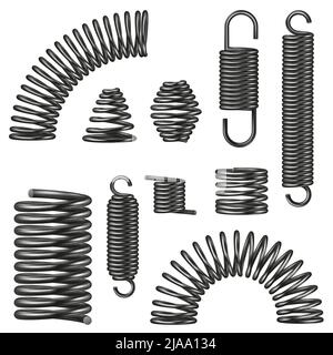 Jeu réaliste de ressort en métal noir avec symboles absorbeurs illustration vectorielle isolée Illustration de Vecteur