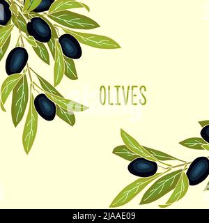 Arrière-plan de bannière d'olives mûres et place pour le texte. Mise en page ou bannière pour l'huile d'olive et les cosmétiques naturels, les produits de santé. Illustration vectorielle Illustration de Vecteur