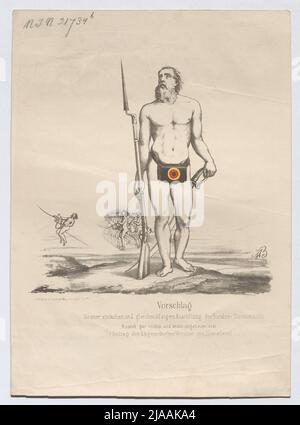 'Proposition / pour un équipement simple et uniforme du différend fédéral / (...)' (Caricature sur une demande du député Wernher von Nierstein à l'Assemblée nationale de Francfort 1848). Alphons von Boddien (1802-1857), lithographe, Eduard Gustav May (1818-1907), éditeur Banque D'Images