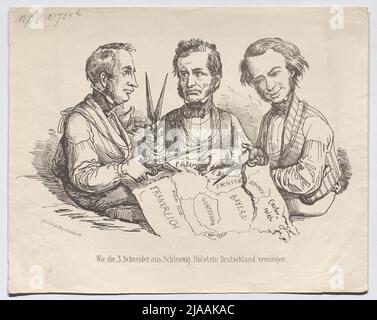 « Comment le Schneider de Schleswig-Holstein de 3 unit l'Allemagne. » (Caricature sur Friedrich Christoph Dahlmann et 2 autres députés de l'Assemblée nationale de Francfort en 1848). Eduard Gustav May (1818-1907), éditeur Banque D'Images