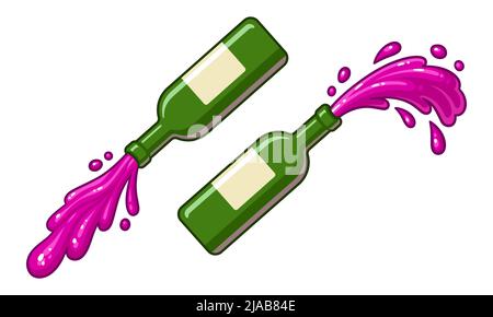 Barboter et verser le vin rouge de la bouteille. Illustration de clip art vectoriel de dessin animé. Illustration de Vecteur