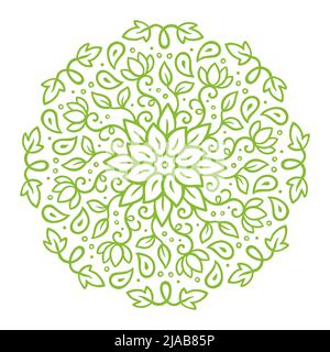 Décoration de cercle de style mandala à fleurs vertes, magnifique motif de caniche avec feuilles et fleurs. Illustration vectorielle isolée. Illustration de Vecteur