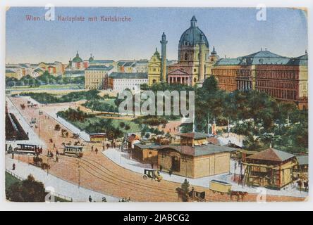 Vienne IV Karlsplatz avec Karlskirche. Inconnu, artiste Banque D'Images