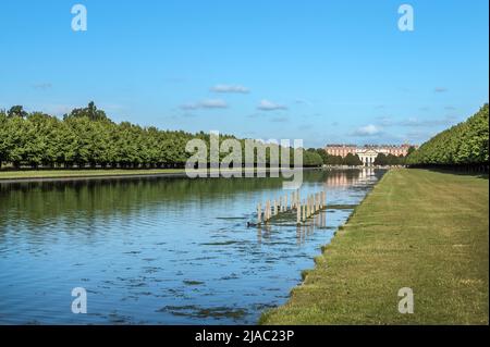 Marche seule dans Home Park Hampton court tôt un matin d'été Banque D'Images