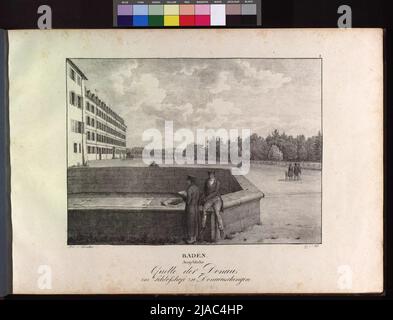 Vue sur le Danube: Baden. Source présumée du Danube, dans la cour du château de Donaueschingen. Après : Jakob Alt (1789-1872), Drawer, Adolf Friedrich Kunike (1777-1838), lithographe, Adolf Friedrich Kunike (1777-1838), rédacteur en chef Banque D'Images