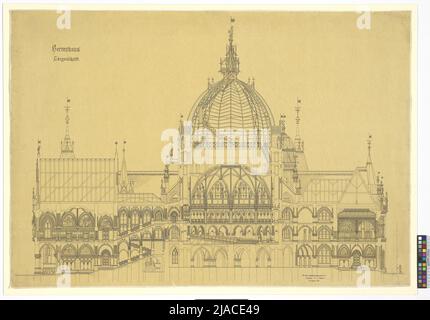 Projet de compétition pour le manoir, coupe longitudinale. Friedrich von Schmidt (1825-1891), architecte Banque D'Images