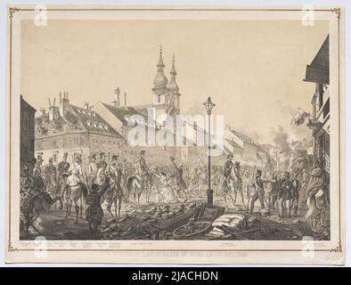 'La banlieue de Landstrasse à Vienne le 28 octobre 1848.' (Entrée par Joseph Graf Jelačić sur Landstraßer Hauptstraße avec le colonel Graf Sermage, Rittmeister Joseph Cerini, Hauptmann Kottas, le major Anton Jelačić, le major général Karl Ritter von Zeisberg, le major von Habermann, le lieutenant Graf Hombert, le colonel du général Stabil et Albert Jelačić Hauptamann). Franz Xaver Zalder (* 1815), lithographe, Johann Rauh (1803-1863), imprimeur Banque D'Images