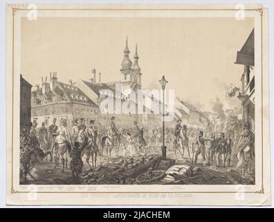 'La banlieue de Landstrasse à Vienne le 28 octobre 1848.' (Entrée par Joseph Graf Jelačić sur Landstraßer Hauptstraße avec le colonel Graf Sermage, Rittmeister Joseph Cerini, Hauptmann Kottas, le major Anton Jelačić, le major général Karl Ritter von Zeisberg, le major von Habermann, le lieutenant Graf Hombert, le colonel du général Stabil et Albert Jelačić Hauptamann). Franz Xaver Zalder (* 1815), lithographe, Johann Rauh (1803-1863), imprimeur Banque D'Images