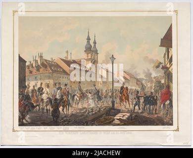 'La banlieue de Landstrasse à Vienne le 28 octobre 1848.' (Entrée par Joseph Graf Jelačić sur Landstraßer Hauptstraße avec le colonel Graf Sermage, Rittmeister Joseph Cerini, Hauptmann Kottas, le major Anton Jelačić, le major général Karl Ritter von Zeisberg, le major von Habermann, le lieutenant Graf Hombert, le colonel du général Stabil et Albert Jelačić Hauptamann). Franz Xaver Zalder (* 1815), lithographe, Johann Rauh (1803-1863), imprimeur Banque D'Images