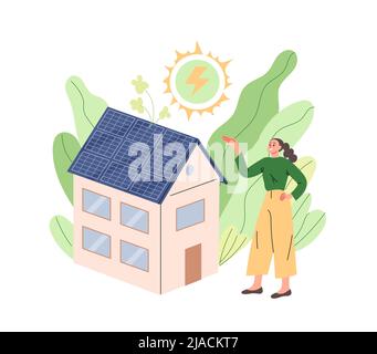 Des panneaux solaires sur le toit de la maison. Illustration de Vecteur