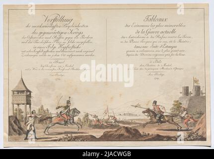 'Présentation / les plus remarquables / les événements / de la guerre actuelle / les riches autrichiens et les Russes contre les Türcks / et les lieux turcs où il y en avait ...'. Titre feuille d'une conséquence de la guerre entre l'Autriche et la Russie contre les Turcs. Carl Schütz (1745-1800), Etcher, Christian von (de) Mechel (1737-1817), éditeur Banque D'Images