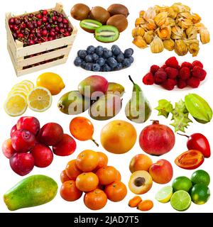 Ensemble de fruits assortis isolés sur blanc Banque D'Images