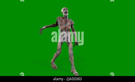 Le personnage de fantaisie Zombie Undead dans une posture épique - 3D rendu sur fond vert isolé Banque D'Images