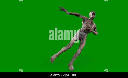 Le personnage de fantaisie Zombie Undead dans une posture épique - 3D rendu sur fond vert isolé Banque D'Images