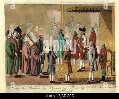 Audience de l'envoyé de la porte ottomane, Bey SR K.K. Maj. Leopold II à Vienne le 26 février 1792 '. Le public du Messager de la porte ottomane près de Leopold II le 26 février 1792. Johann Hieronymus Rohenkohl (1753-1807), maison d'édition Banque D'Images