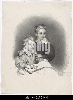 Le prince héritier Franz Joseph et l'archiduc Ferdinand Maximilien Josef sont des enfants. Josef Kriehuber (1800-1876), lithographie Banque D'Images