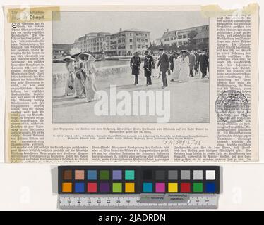 Extrait avec photographie du 'Ichichdog Zeitung' 1912: 'Pour rencontrer l'empereur (Guillaume) avec le successeur du trône d'archiduc François Ferdinand d'Autriche sur l'île de Brioni dans la mer Adriatique le 26 mars' (l'empereur allemand et Franz Ferdinand avec les enfants de époux). Inconnu Banque D'Images