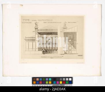 Quelques esquisses, projets et bâtiments exécutés ', Volume II, feuille 30,' Type d'un arrêt du métro / façade principale ', déchirure partielle et coupée. Otto Wagner (1841-1918), architecte Banque D'Images