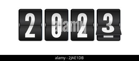 Tableau de bord à bascule avec chiffres. Transition de la nouvelle année de 2022 à 2023. Illustration de Vecteur