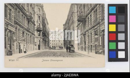 4th, Johann-Strauß-Gasse-vue de Kolschitzkygasse contre Schelleingasse, carte postale. Sperlings Postkartenverlag (M. M. S.), producteur Banque D'Images