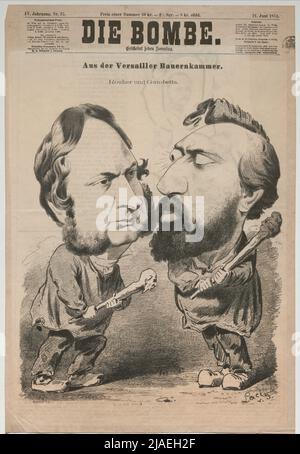 Des agriculteurs de Versailles. Rouher et Gambetta. '. Les deux hommes d'État français Eugène Rouher et Léon Gambetta se font face avec des clubs (page de titre de Die Bomb). László frecskay (1844-1916), caricaturiste, C. Angerer & Göschl, réalisation Banque D'Images