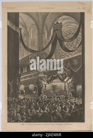 PARIS. - Le Service anniversaire de la mort de M. Thiers a notre-Dame, le 3 septembre '. Mémoire de la mort du Président français Adolphe Thiers à notre Dame (de l'Ilustation). Charles Maurin (1824-1904), Xylographe, après : August Deroy, artiste Banque D'Images