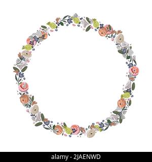 Couronne à fleurs vectorielles. Roses abstraites agencer en bordure ronde Illustration de Vecteur