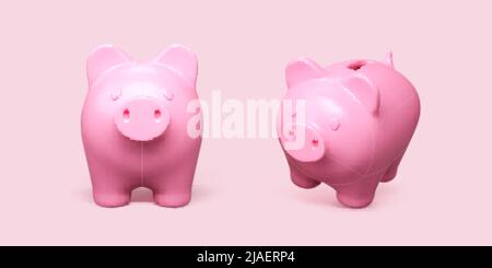 Une tirelire réaliste. Cochon rose isolé sur fond blanc. Concept de banque de piggy de dépôt d'argent et d'investissement. Illustration vectorielle Illustration de Vecteur