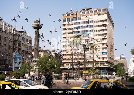 Damas, Syrie - Mai 2022 : place publique (place Al Marjeh), scène de rue dans le centre-ville de Damas