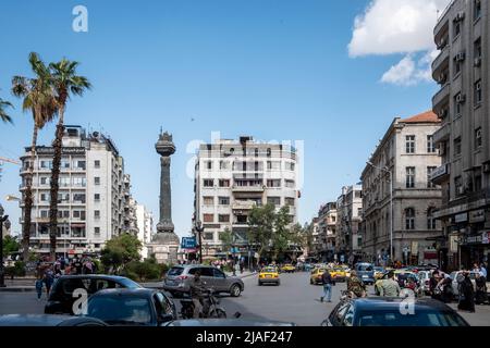 Damas, Syrie - Mai 2022 : place publique (place Al Marjeh), scène de rue dans le centre-ville de Damas Banque D'Images