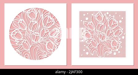 Modèles pour découpe au laser. Deux maquettes d'enveloppes avec fleurs. Vecteur Illustration de Vecteur