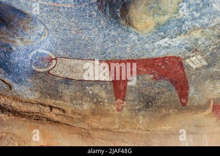 Vue intérieure incroyable photos des formations de grottes de Laas Geel - les plus anciennes peintures de grottes connues dans la Corne de l'Afrique Banque D'Images