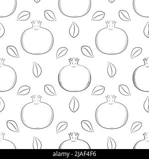 Motif noir et blanc aux fruits monochrome sans couture. Tiré à la main avec des grenades et des feuilles. Arrière-plan simple pour la conception de sites Web, le package de produits Illustration de Vecteur