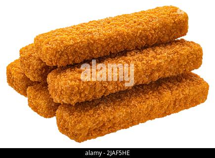 Doigts de poisson isolés, bâtonnets de gâteau de poisson isolés sur fond blanc Banque D'Images